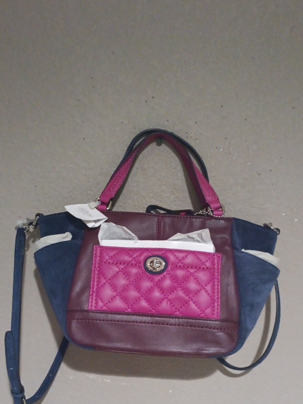 Coach Park Quilted Color Block Carrie Mini Tote